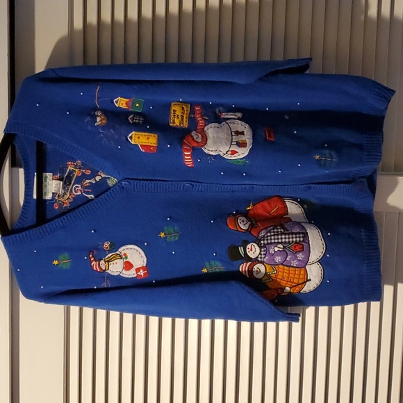 The Quacker Factory Sweaters - Vintage Quacker Factory "Ugly " Christmas Sweater Royal Blue w. Snowmen Size 1X